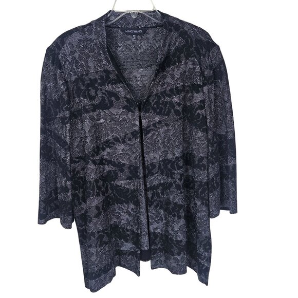 Ming Wang Knit Cardigan Jacket 1X Black & Gray Metallic Topper Cocktail Office - Picture 1 of 11